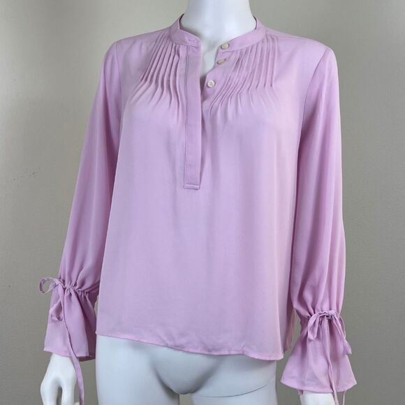 J Crew Women Size S Petite Pink Pleated Pintuck Sheer Chiffon Blouse NEW Top Tie - Picture 10 of 16